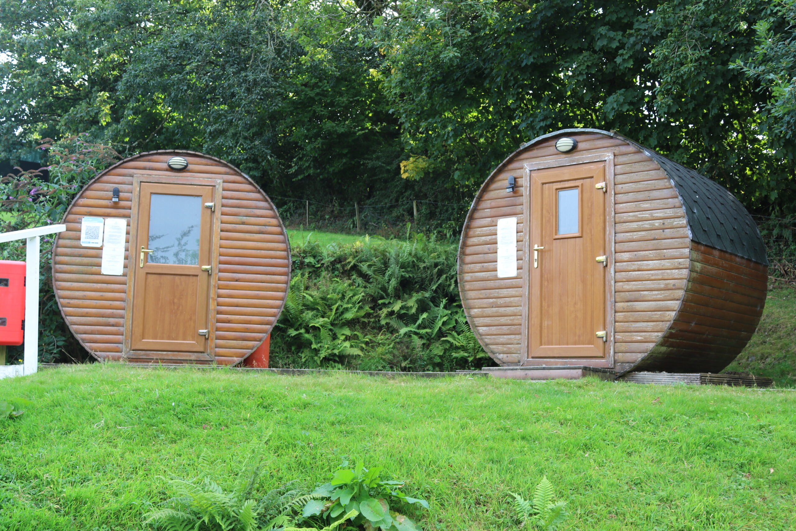 The hobbit huts house our toilet and shower